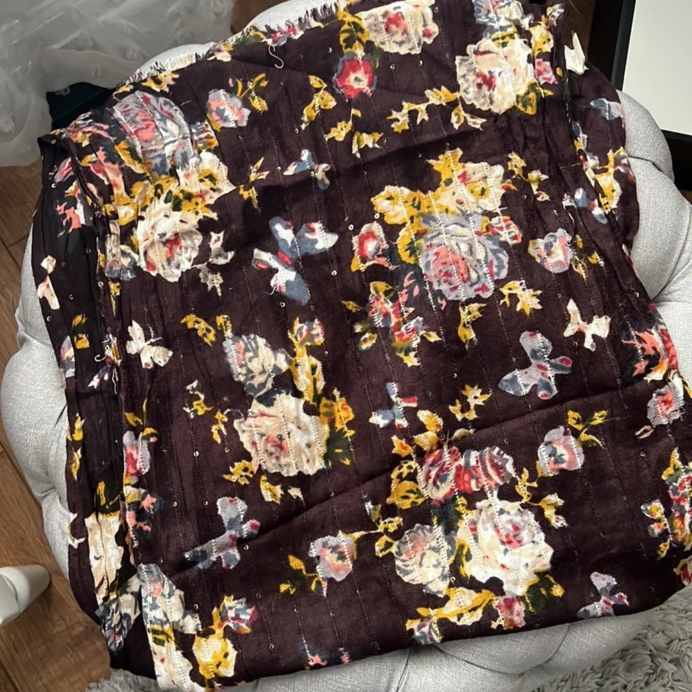 Target Floral Print Brown Sequin Scarf